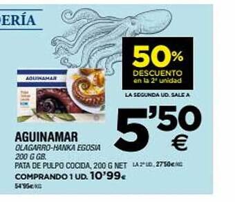 BM Supermercados 50% descuento en la 2a unidad aguinamar pata de pulpo cocida oferta