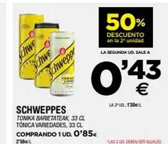 BM Supermercados 50% descuento en la 2a unidad schweppes tónica variedades oferta