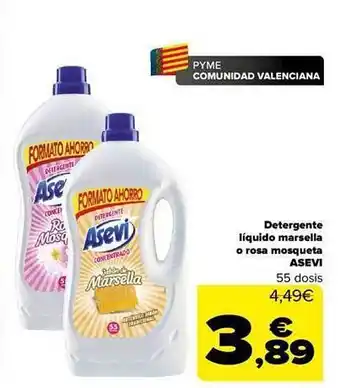 Carrefour Detergente líquido marsella o rosa mosqueta asevi 55 dosis oferta