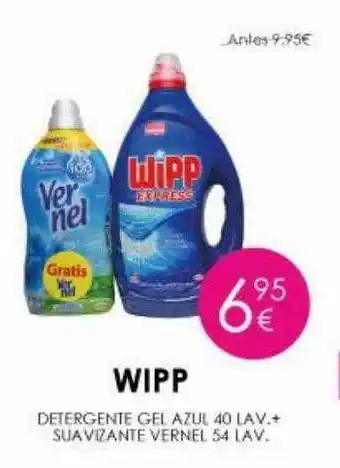 Wipp detergente gel azul 40 lav. + suavizante vernel 54 lav.
