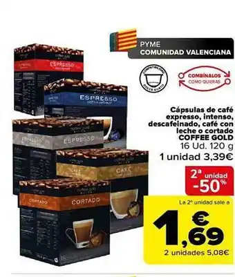 Carrefour 2a unidad -50% cápsulas de café expresso intenso descafeinado café con leche o cortado coffee gold oferta