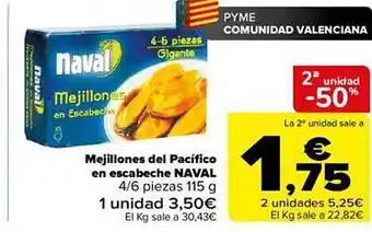 Carrefour 2a unidad -50% mejillones del pacífico en escabeche naval 4-6 oferta