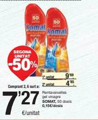 SPAR Segona unitat -50% rentavaixelles gel vinagre somat oferta