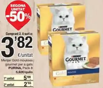 SPAR Segona unitat -50% menjar gold mousses gourmet per a gats purina oferta