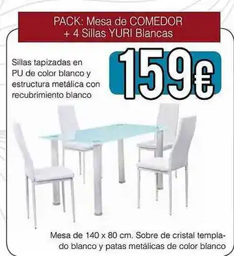 Atrapamuebles Pack: mesa de comedor + 4 sillas yuri blancas oferta