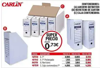Carlin Carlin contenedores: a- archivo definitivo b- revistero de cartón c- caja contenedora oferta