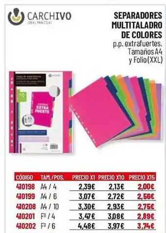 Carlin Carchivo separadores multitaladro de colores oferta