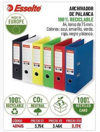 Carlin Esselte archivador de palanca 100% reciclable oferta