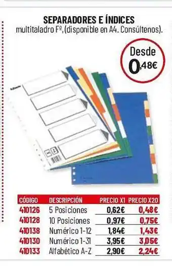 Carlin Separadores e índices oferta