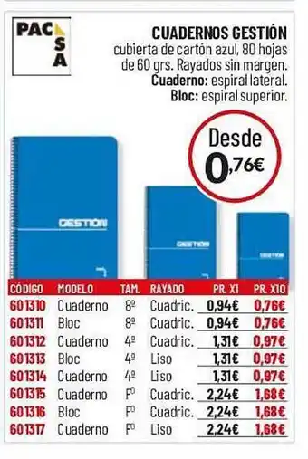 Carlin Cuadernos gestión pacsa oferta
