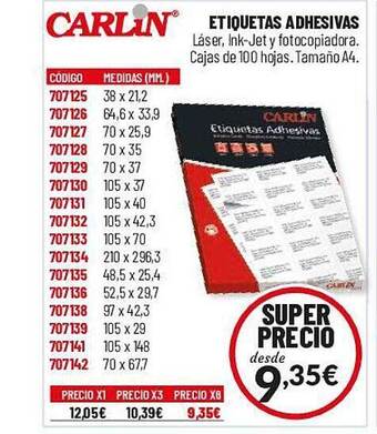 Carlin Carlin etiquetas adhesivas oferta