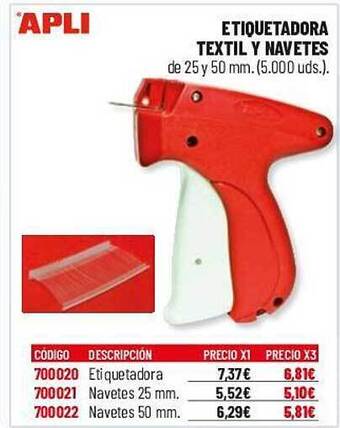 Carlin Apli etiquetadora textil y navetes oferta