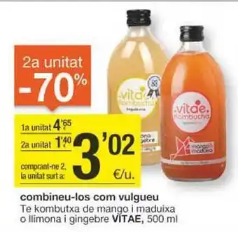 BonpreuEsclat 2a unitat -70% te kombutxa de mango i maduixa o llimona i gingebre vitae oferta