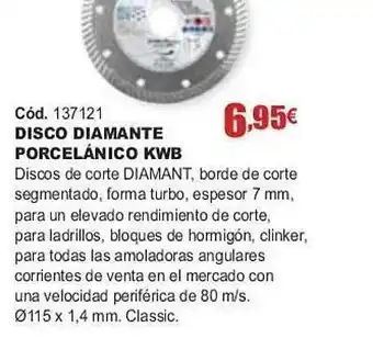 Ferrcash Disco diamante porcelánico kwb oferta