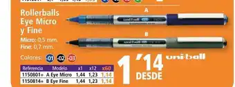 Folder Rollerballs eye micro y fine uni-ball oferta