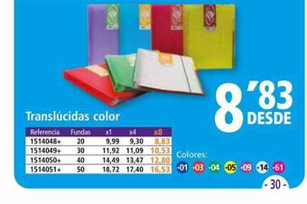 Folder Translúcidas color oferta