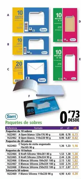 Folder Sam paquetes de sobres oferta