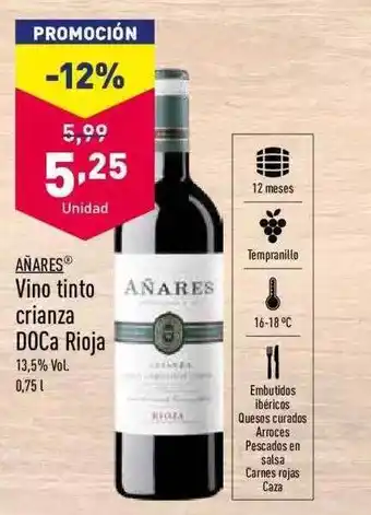 ALDI Añares vino tinto crianza doca rioja oferta