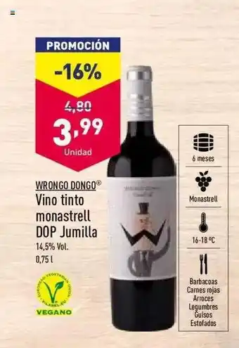 ALDI Wrongo dongo vino tinto monastrell dop jumilla oferta