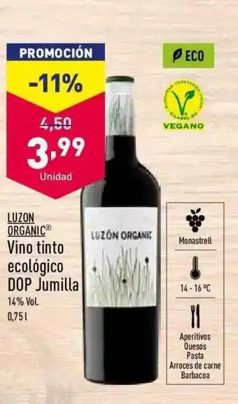 ALDI Luzon organic vino tinto ecológico dop jumilla oferta