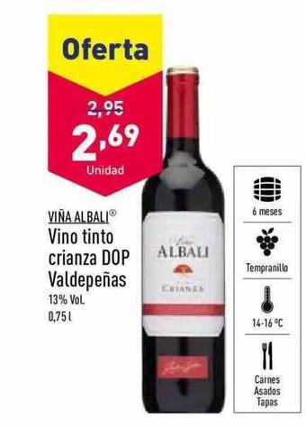 ALDI Viña albali vino tinto crianza dop valdepeñas oferta