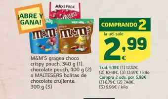 HiperDino M&m's gragea choco cripsy pouch, chocolate pouch, o maltesers bolitas de chocolate crujiente oferta