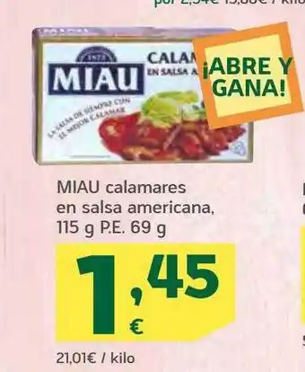 HiperDino Miau calamares en salsa americana oferta