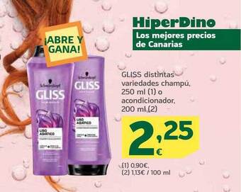 HiperDino Gliss distintas variedades champú o acondicionador oferta
