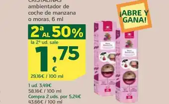 HiperDino 2a al 50% cristalinas ambientador de coche de manzana o moras oferta