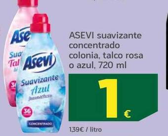 HiperDino Asevi suavizante concentrado colonia, talco rosa o azul oferta