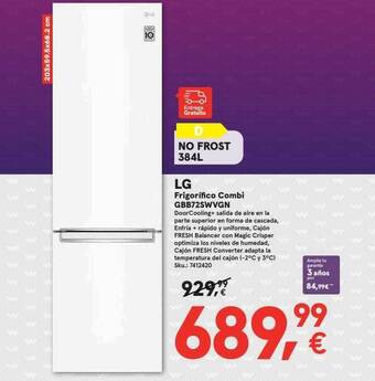 Worten Lg frigorifico combi gbb72swvgn oferta