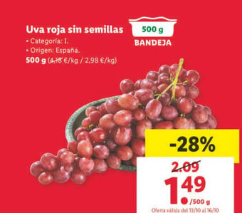 Lidl Uva roja sin semillas oferta