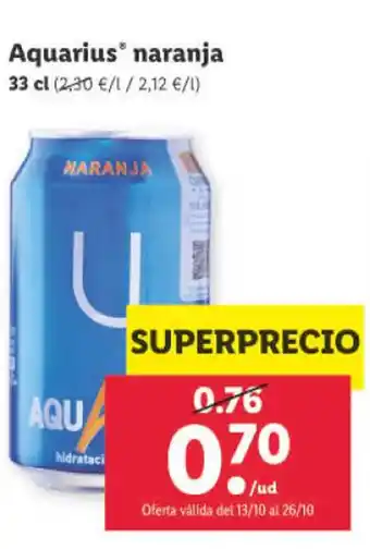 Lidl Aquarius naranja 33 cl. oferta