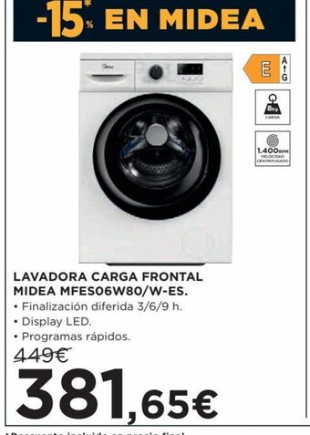 Hipercor Lavadora Carga Frontal Midea MFES06W80/W-ES oferta