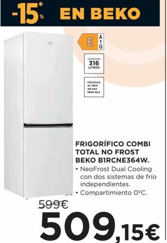 Hipercor Frigorifico Combi Total No Frost Beko B1RCNE364W oferta