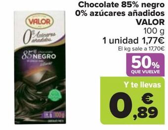 Carrefour Chocolate 85% negro 0% azúcares añadidos valor oferta