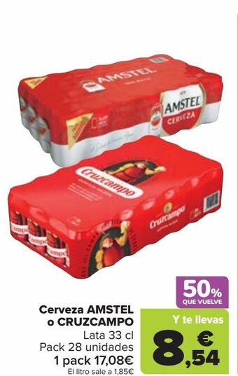 Carrefour Cerveza amstel o cruzcampo oferta