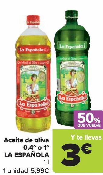 Carrefour Aceite de oliva 0,4º o 1º la española oferta