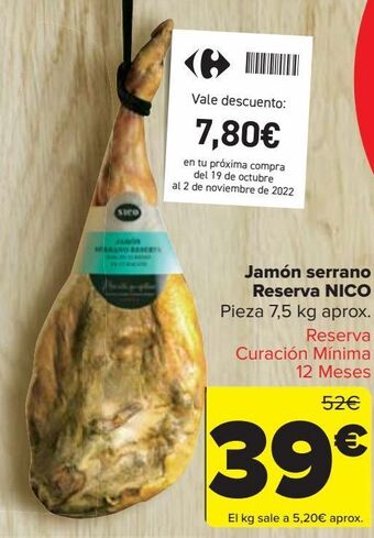 Carrefour Jamón serrano reserva nico oferta