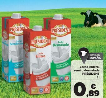 Carrefour Leche entera, semi o desnatada président oferta