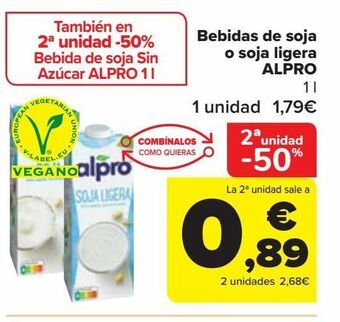 Carrefour Bebidas de soja o soja ligera alpro oferta