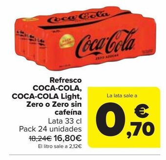 Carrefour Refresco coca-cola, coca-cola light, zero o zero sin cafeína oferta