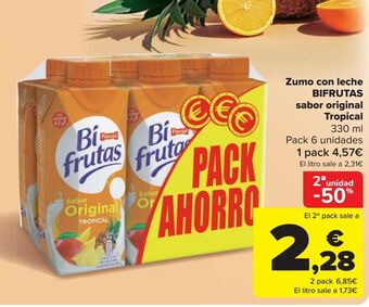 Carrefour Zumo con leche bifrutas sabor original tropical oferta