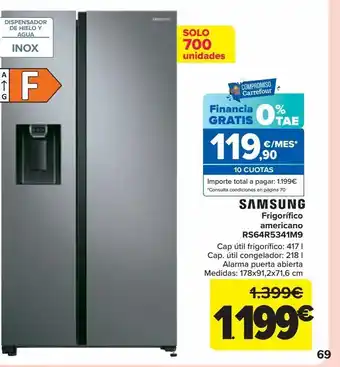 Carrefour Samsung frigorífico americano rs64r5341m9 oferta