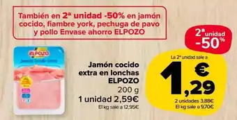Carrefour Market Jamón cocido extra en lonchas el pozo oferta