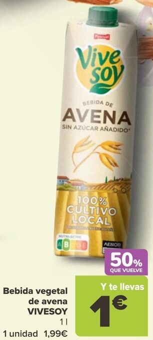 Carrefour Bebida vegetal de avena vivesoy oferta