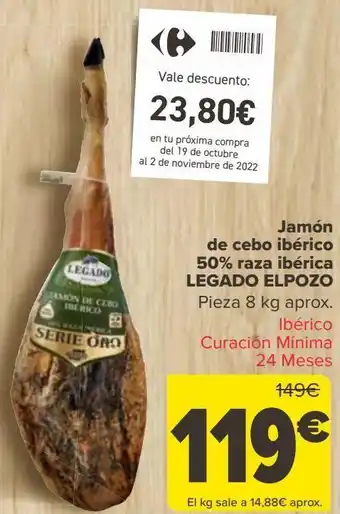 Carrefour Jamón de cebo ibérico 50% raza ibérica legado el pozo oferta