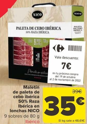 Carrefour Maletín de paleta de cebo ibérica 50% raza ibérica en lonchas nico oferta