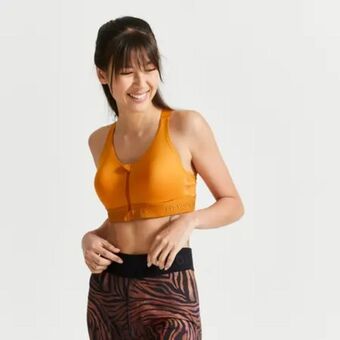 Decathlon Sujetador top deportivo fitness sujeción alta 920 mujer domyos ocre oferta