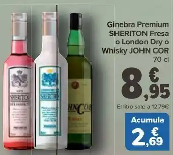 Carrefour Ginebra premium sheriton fresa o london dry o whiksy john cor oferta